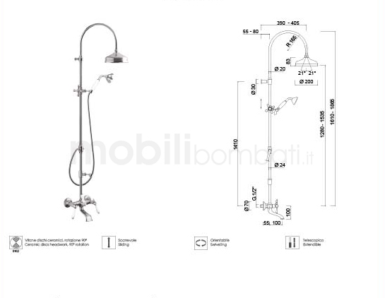 Rubinetto Bagno - Monoforo Lavabo con prolunga bocca girevole - stile  Classico - Made in Italy