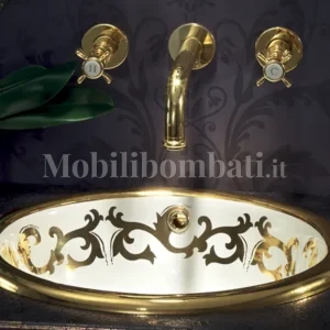 Vasca da bagno di lusso in ceramica bianca con decoro a spirale in oro zecchino Luisa Spiral Gold