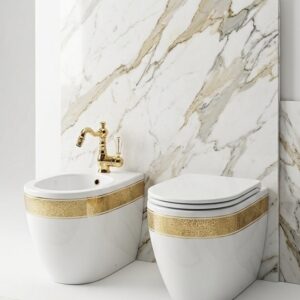 Coppia di WC e bidet decorati a mano in stile barocco di lusso
